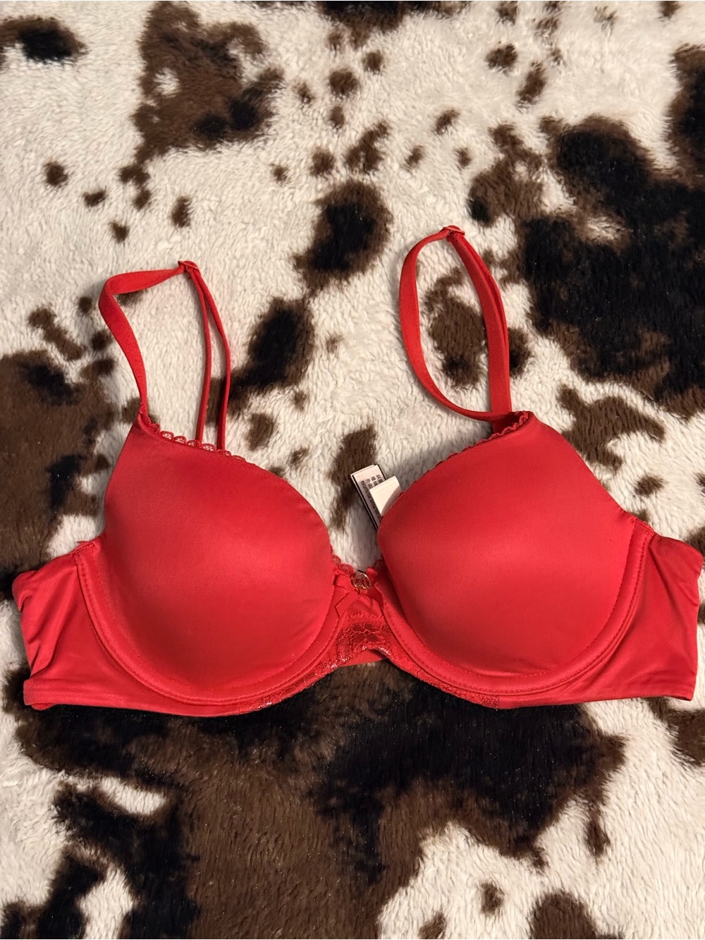 Victoria's Secret Red Padded Underwire Bra with Lace Accent